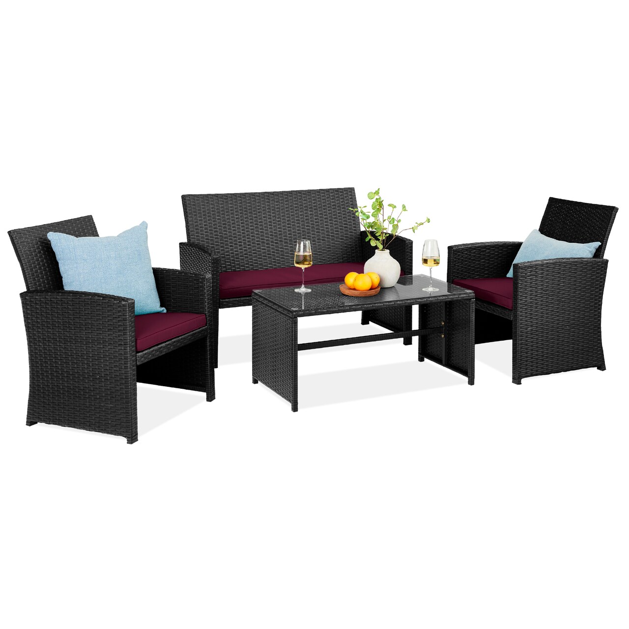 Best Choice Products 4-Piece Outdoor Wicker Patio Conversation Furniture Set w/ Table, Cushions
